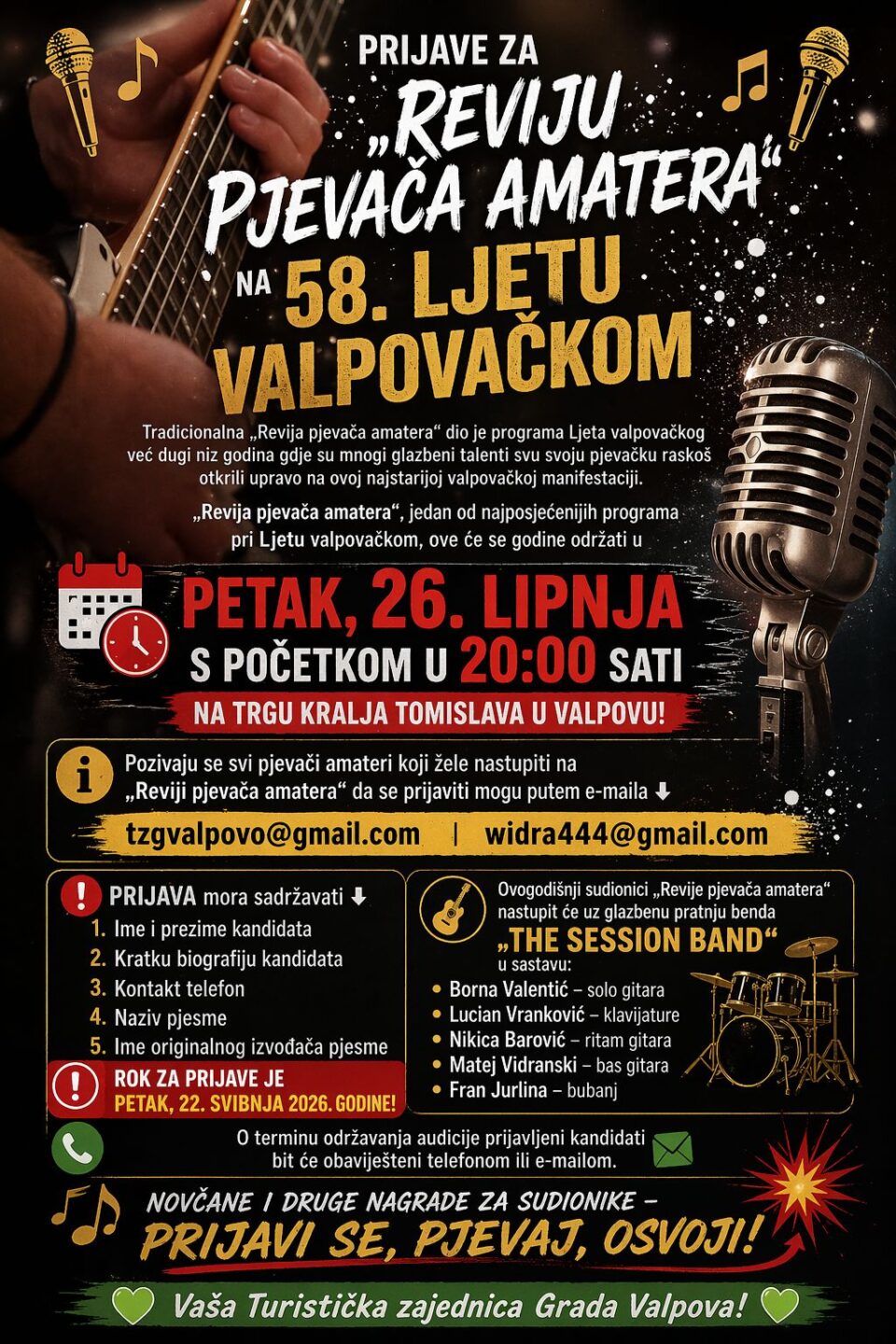 PRIJAVE ZA „REVIJU PJEVAČA AMATERA“ NA 58. LJETU VALPOVAČKOM