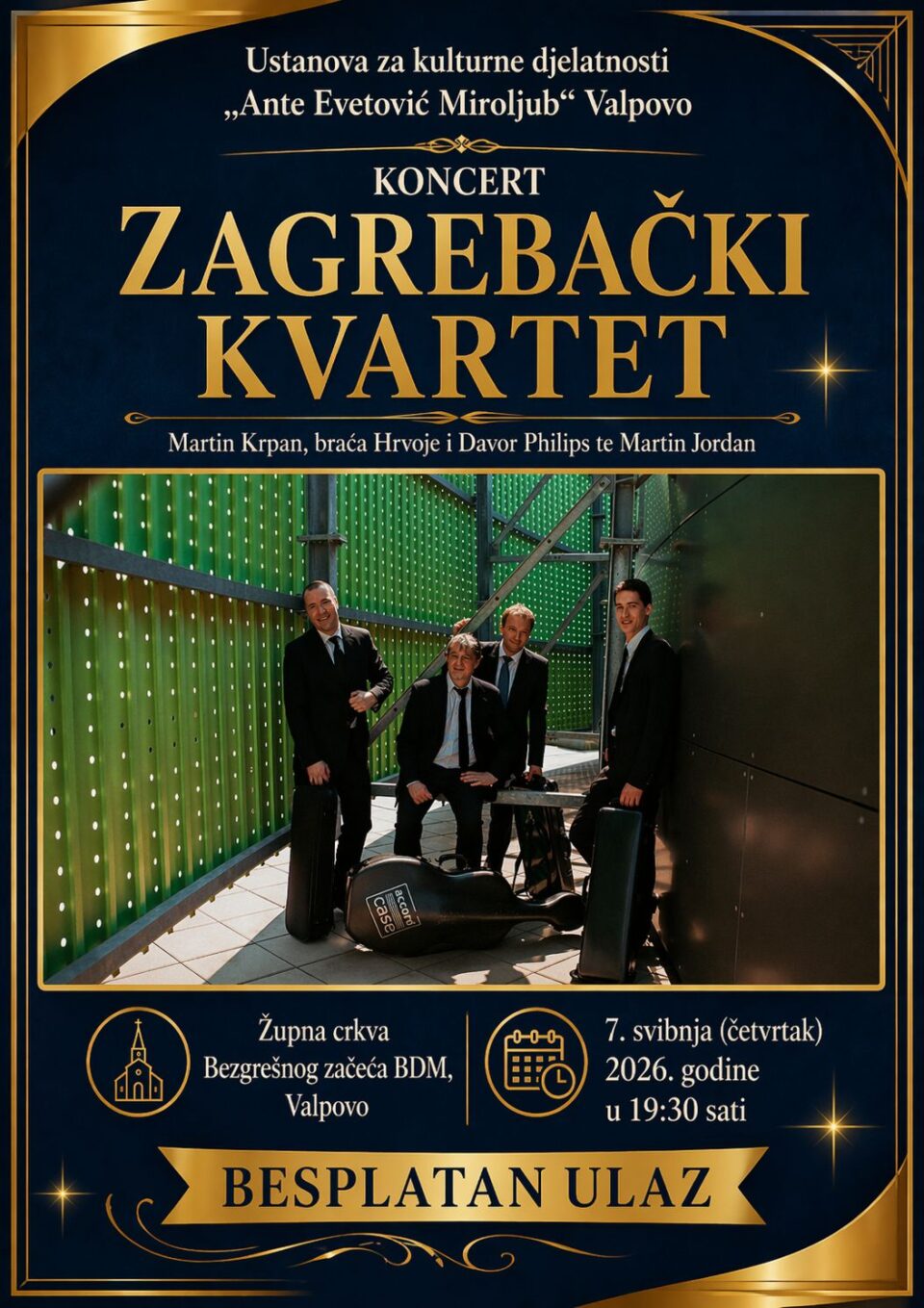Zagrebački kvartet gostuje u Valpovu – vrhunska večer komorne glazbe uz besplatan ulaz