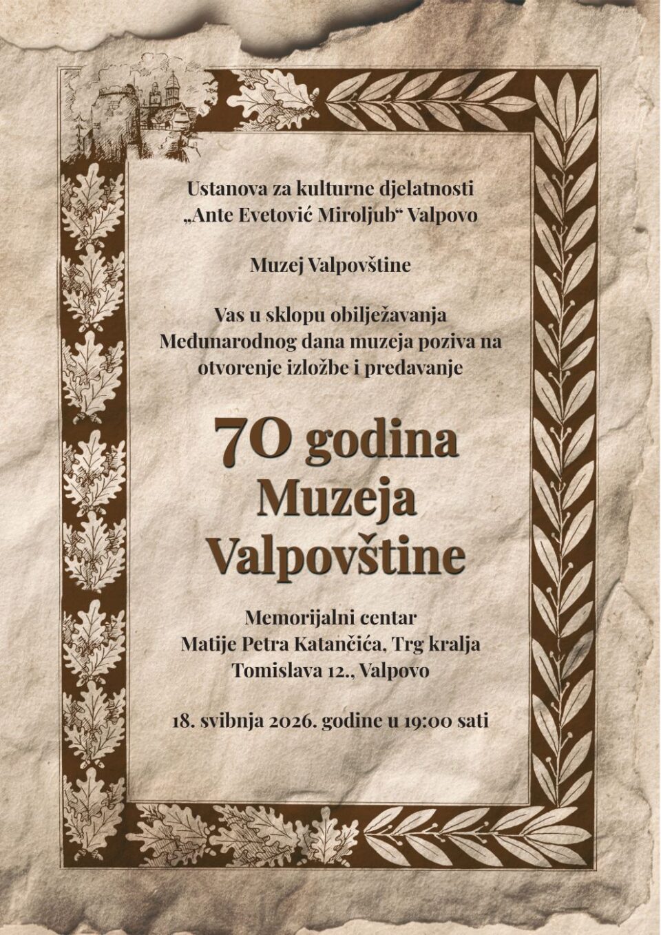 MEĐUNARODNI DAN MUZEJA U MUZEJU VALPOVŠTINE 18. SVIBNJA 2026. GODINE